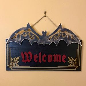 SOLD Wooden Vampire Bat Welcome Sign